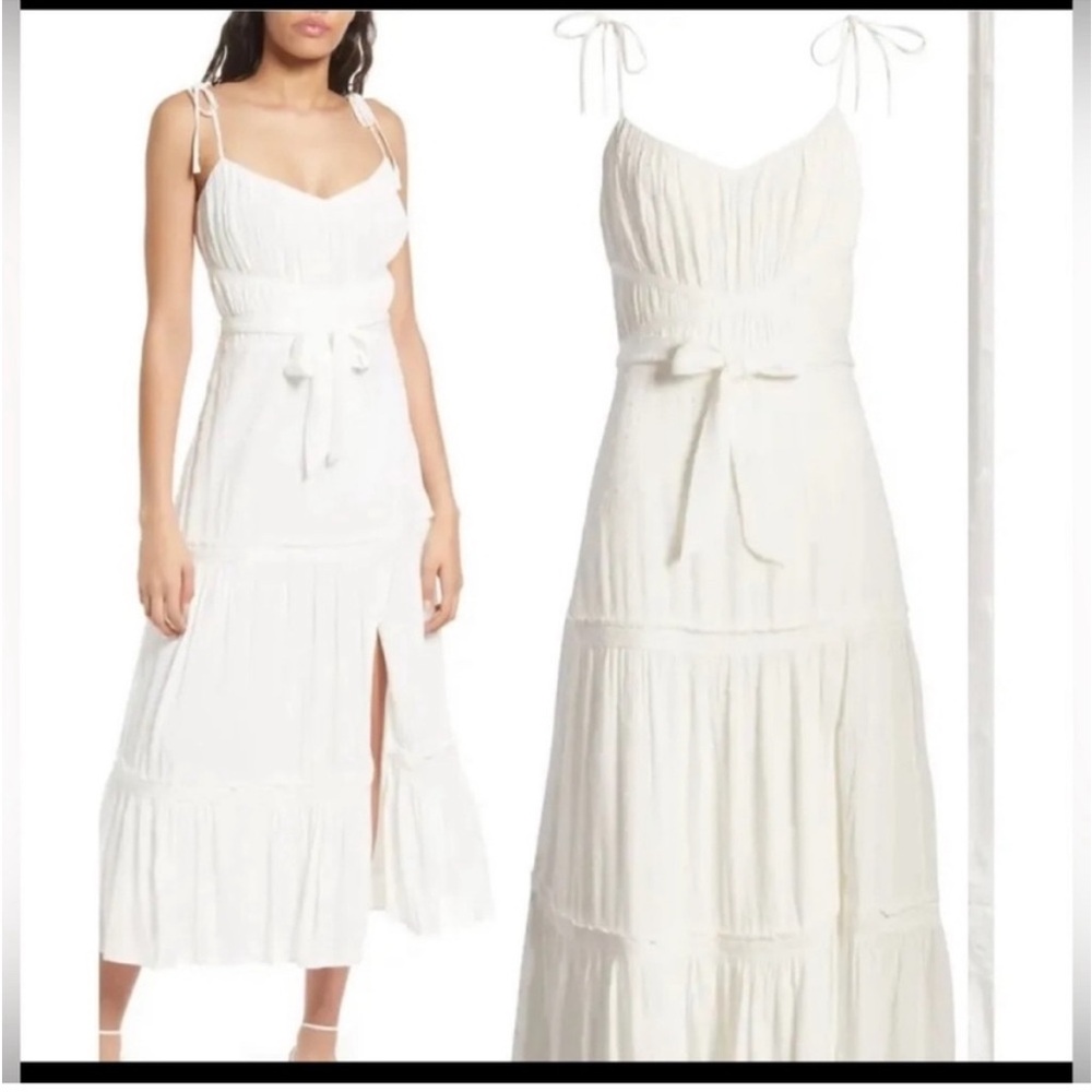 PAIGE White Tiered Midi Dress with Tie Straps